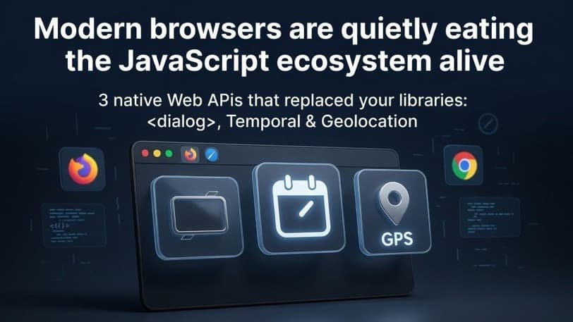 Cover image for article about native browser APIs replacing common JavaScript libraries. Cover image for article about native browser APIs replacing common JavaScript libraries.